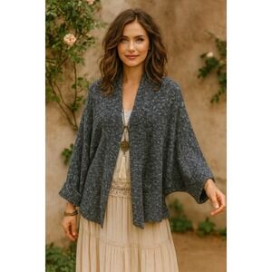 Spanner Heathered Knit Boho Cardigan M Flared Sleeve Soft Cozy Vintage Inspired